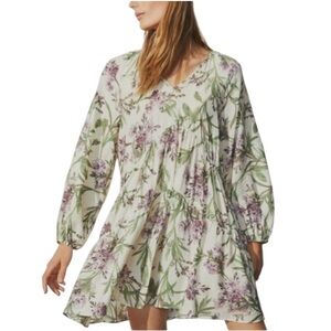 XXL H&M Swingy Short Botanical Print Dress with Balloon Sleeves, NWT
